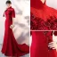 Chinese style Burgundy Evening Dresses  2017 Trumpet / Mermaid High Neck 1/2 Sleeves Appliques Flower Sequins Beading Court Train Formal Dresses