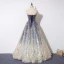Elegant Navy Blue Gradient-Color Evening Dresses  2019 A-Line / Princess Strapless Sleeveless Beading Glitter Tulle Floor-Length / Long Ruffle Backless Formal Dresses