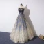 Elegant Navy Blue Gradient-Color Evening Dresses  2019 A-Line / Princess Strapless Sleeveless Beading Glitter Tulle Floor-Length / Long Ruffle Backless Formal Dresses