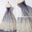 Elegant Navy Blue Gradient-Color Evening Dresses  2019 A-Line / Princess Strapless Sleeveless Beading Glitter Tulle Floor-Length / Long Ruffle Backless Formal Dresses