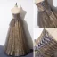 Elegante Grijs Goud Doorzichtige Galajurken 2019 A lijn Strapless Mouwloos Appliques Bloem Kralen Glans Tule Lange Ruche Ruglooze Gelegenheid Jurken