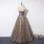 Luxe Grijs Goud Doorzichtige Avondjurken 2019 A lijn Unieke Strapless Mouwloos Appliques Bloem Kralen Glans Tule Lange Ruche Ruglooze Gelegenheid Jurken