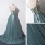 Elegante Groen Avondjurken 2019 A lijn Spaghettibandjes Mouwloos Kwast Kralen Sweep Trein Ruche Ruglooze Gelegenheid Jurken