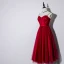 Chic / Beautiful Burgundy Homecoming Graduation Dresses 2019 A-Line / Princess Spaghetti Straps Sleeveless Sash Glitter Tulle Tea-length Ruffle Backless Formal Dresses