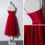 Chic / Beautiful Burgundy Homecoming Graduation Dresses 2019 A-Line / Princess Spaghetti Straps Sleeveless Sash Glitter Tulle Tea-length Ruffle Backless Formal Dresses