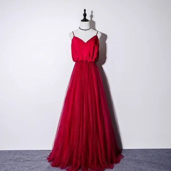 Elegant Burgundy Silk Evening Dresses 2019 A Line Princess Spaghetti Straps Sleeveless Floor Length Long Ruffle Backless Formal Dresses