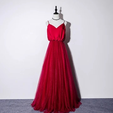 Elegant Burgundy Silk Evening Dresses 2019 A Line Princess Spaghetti Straps Sleeveless Floor Length Long Ruffle Backless Formal Dresses