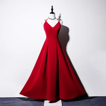 Sexy Bordeaux Robe De Soirée 2019 Princesse Bretelles Spaghetti Sans Manches Noeud Longueur Cheville Volants Dos Nu Robe De Ceremonie