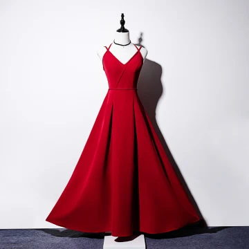 Sexy Bordeaux Robe De Soirée 2019 Princesse Bretelles Spaghetti Sans Manches Noeud Longueur Cheville Volants Dos Nu Robe De Ceremonie