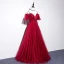 Chic / Beautiful Burgundy Evening Dresses  2019 A-Line / Princess Spaghetti Straps Short Sleeve Beading Floor-Length / Long Ruffle Backless Formal Dresses