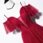 Chic / Beautiful Burgundy Evening Dresses  2019 A-Line / Princess Spaghetti Straps Short Sleeve Beading Floor-Length / Long Ruffle Backless Formal Dresses