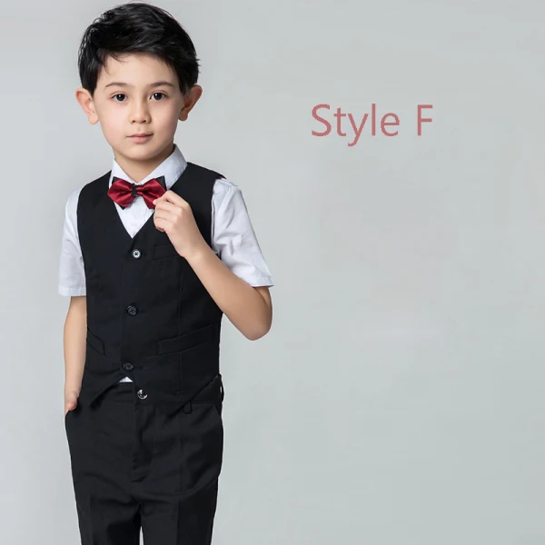 Modest / Simple Summer Navy Blue Boys Wedding Suits 2019 Short Sleeve Shirt Pants Tie Vest