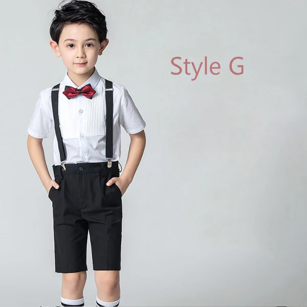 Modest / Simple Summer Navy Blue Boys Wedding Suits 2019 Short Sleeve Shirt Pants Tie Vest