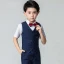 Modest / Simple Summer Navy Blue Boys Wedding Suits 2019 Short Sleeve Shirt Pants Tie Vest