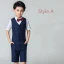 Modest / Simple Summer Navy Blue Boys Wedding Suits 2019 Short Sleeve Shirt Pants Tie Vest