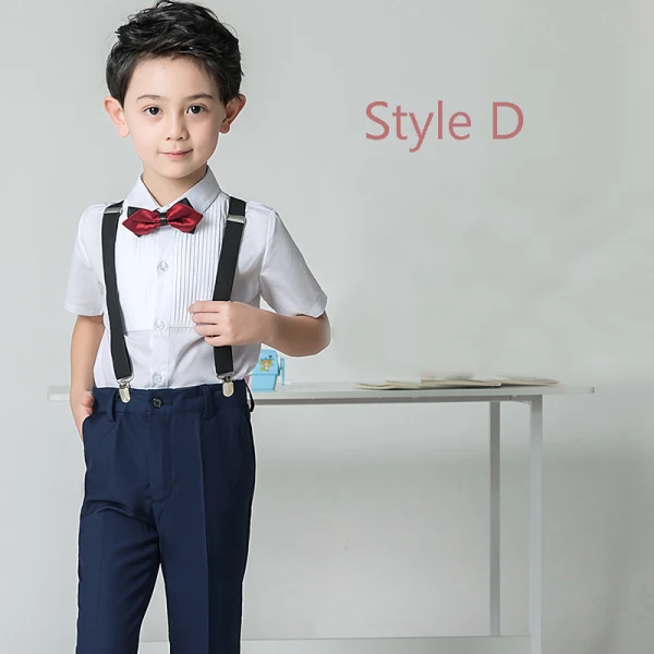Modest / Simple Summer Navy Blue Boys Wedding Suits 2019 Short Sleeve Shirt Pants Tie Vest