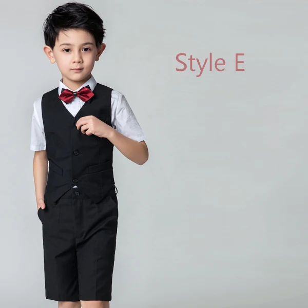 Modest / Simple Summer Navy Blue Boys Wedding Suits 2019 Short Sleeve Shirt Pants Tie Vest