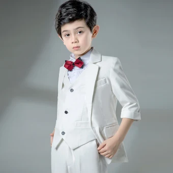 Modest Simple Ivory Boys Wedding Suits 2019 1 2 Sleeves Coat Pants Shirt Tie Vest