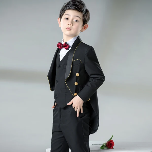 Eleganckie Czarne Frak Chłopięce Garnitury ślubne 2019
