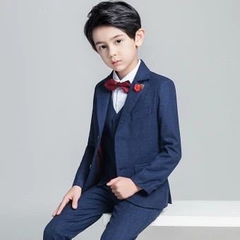 Modest Simple Burgundy Tie Navy Blue Boys Wedding Suits 2019