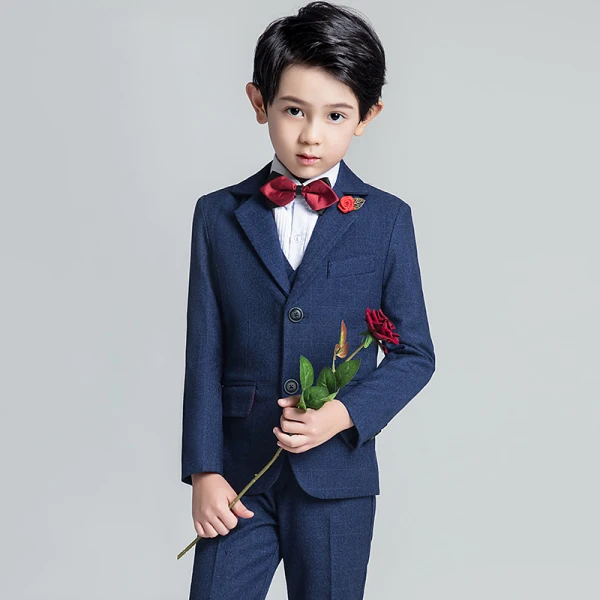 Modest / Simple Burgundy Tie Navy Blue Boys Wedding Suits 2019