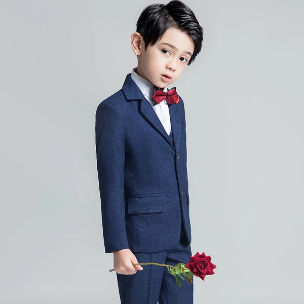Modest / Simple Burgundy Tie Navy Blue Boys Wedding Suits 2019