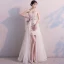 Chic / Beautiful Champagne Evening Dresses  2019 A-Line / Princess Scoop Neck Sleeveless Floor-Length / Long Sequins Formal Dresses