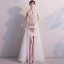 Chic / Beautiful Champagne Evening Dresses  2019 A-Line / Princess Scoop Neck Sleeveless Floor-Length / Long Sequins Formal Dresses