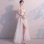 Chic / Beautiful Champagne Evening Dresses  2019 A-Line / Princess Scoop Neck Sleeveless Floor-Length / Long Sequins Formal Dresses