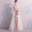 Chic / Beautiful Champagne Evening Dresses  2019 A-Line / Princess Scoop Neck Sleeveless Floor-Length / Long Sequins Formal Dresses