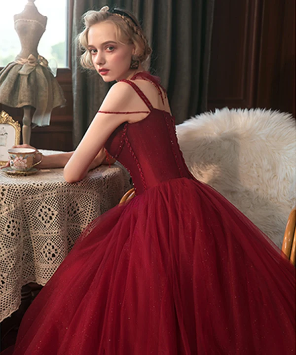 Meilleure Rouge Robe De Soirée 2020 Princesse Bretelles Spaghetti Sans Manches Perlage Gland Glitter Tulle Train De Balayage Dos Nu Robe De Ceremonie