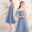 Abordable Bleu Ciel Robe Demoiselle D'honneur 2019 Princesse Thé Longueur Volants Dos Nu Robe Pour Mariage