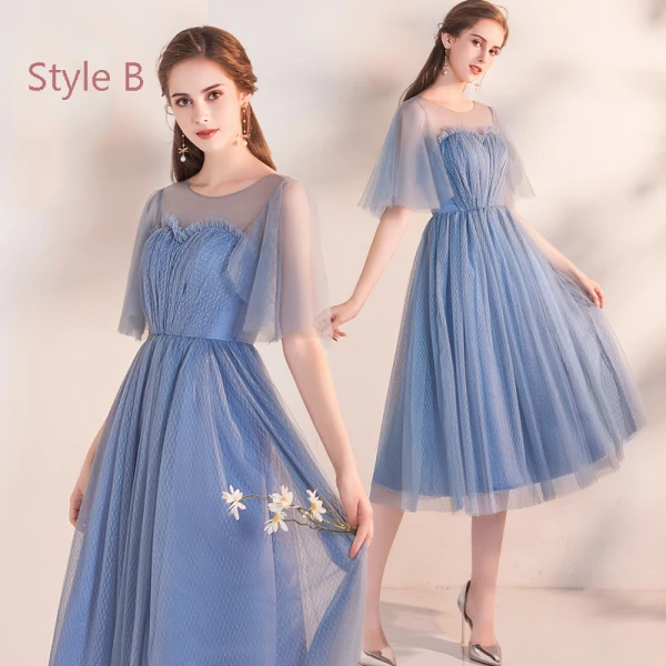 Abordable Bleu Ciel Robe Demoiselle D'honneur 2019 Princesse Thé Longueur Volants Dos Nu Robe Pour Mariage
