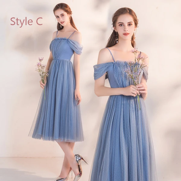 Abordable Bleu Ciel Robe Demoiselle D'honneur 2019 Princesse Thé Longueur Volants Dos Nu Robe Pour Mariage
