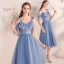 Abordable Bleu Ciel Robe Demoiselle D'honneur 2019 Princesse Thé Longueur Volants Dos Nu Robe Pour Mariage