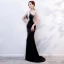 Sexy Schwarz Durchsichtige Abendkleider 2019 Meerjungfrau Rundhalsausschnitt Ärmellos Perlenstickerei Strass Sweep / Pinsel Zug Festliche Kleider