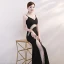 Sexy Noire Transparentes Robe De Soirée 2019 Trompette / Sirène Bretelles Spaghetti Sans Manches Faux Diamant Longue Dos Nu Robe De Ceremonie