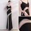 Sexy Noire Transparentes Robe De Soirée 2019 Trompette / Sirène Bretelles Spaghetti Sans Manches Faux Diamant Longue Dos Nu Robe De Ceremonie