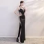 Sexy Noire Transparentes Été Robe De Soirée 2019 Trompette / Sirène Encolure Dégagée Sans Manches Faux Diamant Fendue devant Longue Dos Nu Robe De Ceremonie