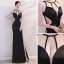 Sexy Noire Transparentes Été Robe De Soirée 2019 Trompette / Sirène Encolure Dégagée Sans Manches Faux Diamant Fendue devant Longue Dos Nu Robe De Ceremonie