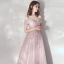 Elegant Blushing Pink Evening Dresses  2019 A-Line / Princess Off-The-Shoulder Short Sleeve Appliques Flower Beading Floor-Length / Long Ruffle Backless Formal Dresses