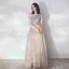 Illusion Champagne Grey See-through Evening Dresses  2019 A-Line / Princess Scoop Neck Short Sleeve Rhinestone Beading Floor-Length / Long Ruffle Formal Dresses