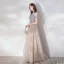 Illusion Champagne Grey See-through Evening Dresses  2019 A-Line / Princess Scoop Neck Short Sleeve Rhinestone Beading Floor-Length / Long Ruffle Formal Dresses