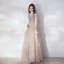 Illusion Champagne Grey See-through Evening Dresses  2019 A-Line / Princess Scoop Neck Short Sleeve Rhinestone Beading Floor-Length / Long Ruffle Formal Dresses