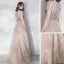 Illusion Champagne Grey See-through Evening Dresses  2019 A-Line / Princess Scoop Neck Short Sleeve Rhinestone Beading Floor-Length / Long Ruffle Formal Dresses