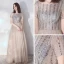 Illusion Champagne Grey See-through Evening Dresses  2019 A-Line / Princess Scoop Neck Short Sleeve Rhinestone Beading Floor-Length / Long Ruffle Formal Dresses