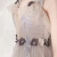 Eleganta Grå Aftonklänningar 2019 Prinsessa Djup v-hals Ärmlös Appliqués Blomma Beading Långa Ruffle Halterneck Formella Klänningar