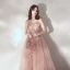 Elegant Pearl Pink Evening Dresses  2019 A-Line / Princess Spaghetti Straps Sleeveless Appliques Lace Beading Glitter Tulle Floor-Length / Long Ruffle Backless Formal Dresses
