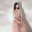 Elegant Pearl Pink Evening Dresses  2019 A-Line / Princess Spaghetti Straps Sleeveless Appliques Lace Beading Glitter Tulle Floor-Length / Long Ruffle Backless Formal Dresses