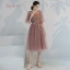 Affordable Pearl Pink Bridesmaid Dresses 2019 A-Line / Princess Appliques Lace Bow Sash Tea-length Ruffle Backless Wedding Party Dresses